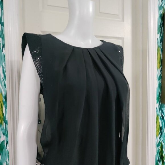Jessica McClintock Womens 12 Pleated Sequins Blouson Cocktail Mini Dress Black - Picture 4 of 13
